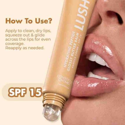 Lush Lips  Glossy Peptide Lip Balm, Shade: Vanilla Creme 12 Hrs Hydration -15 gms.