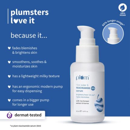 Plum 10% Niacinamide & Rice Water Brightening Face Serum  Size 50 ml