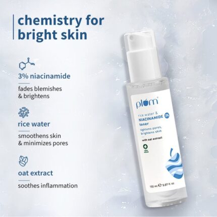 Plum 3% Niacinamide & Rice Water Toner for Bright Skin  Reduces Pores in 3 days | Alcohol-Free | Dermat-Tested